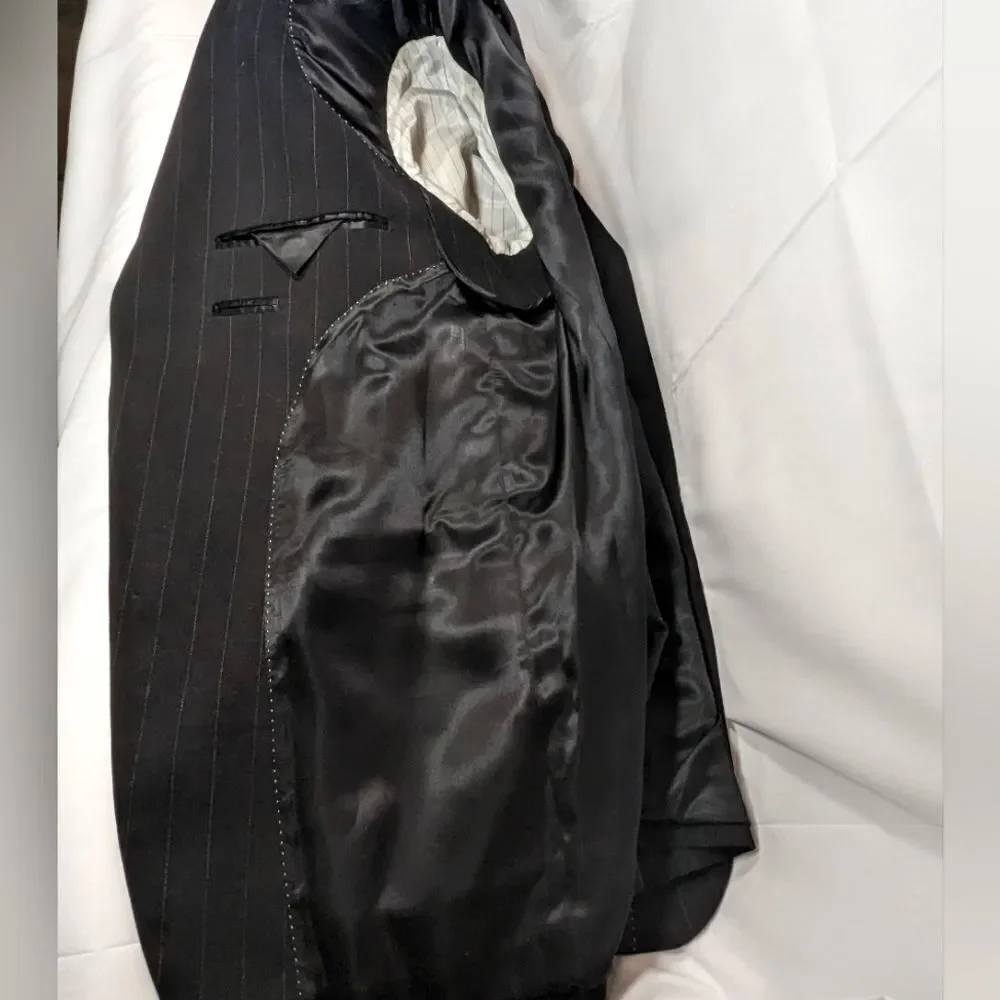 Banana Republic Double Breasted Black Pinstriped 99% Cotton Blazer Size 42R
